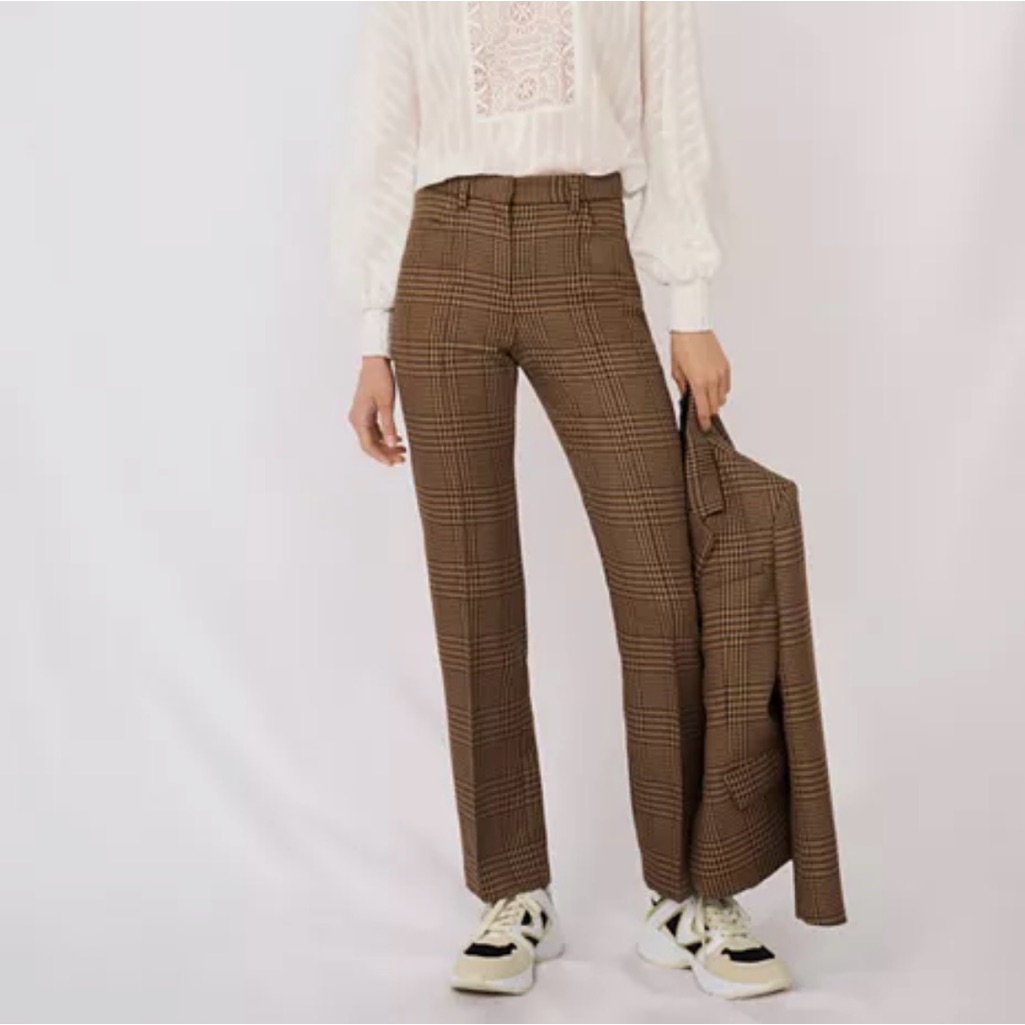 Nwt Maje Brown Checkered Straight Leg Pants